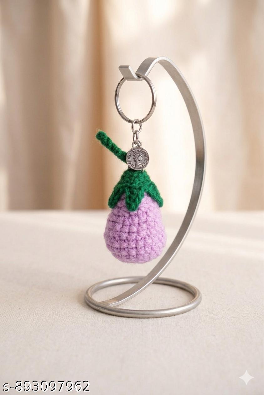 Brinjal Keychain | Cute Baingan Keyring | Soft Yarn Bag Charm