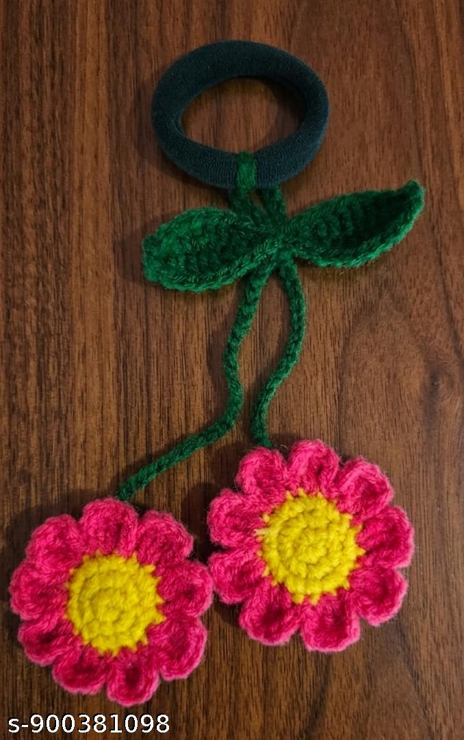 Handmade Crochet Flower Hanging Hair Tie for Women & Girls (Pink Daisy Design)