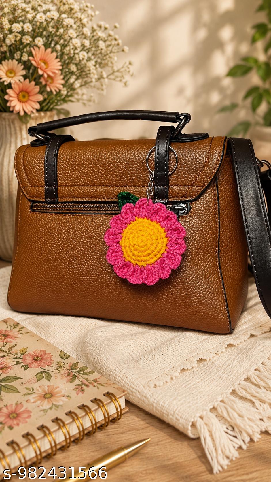 Handmade Crochet Flower Keychain for Bags, Keys & Gifts( pink &yellow)