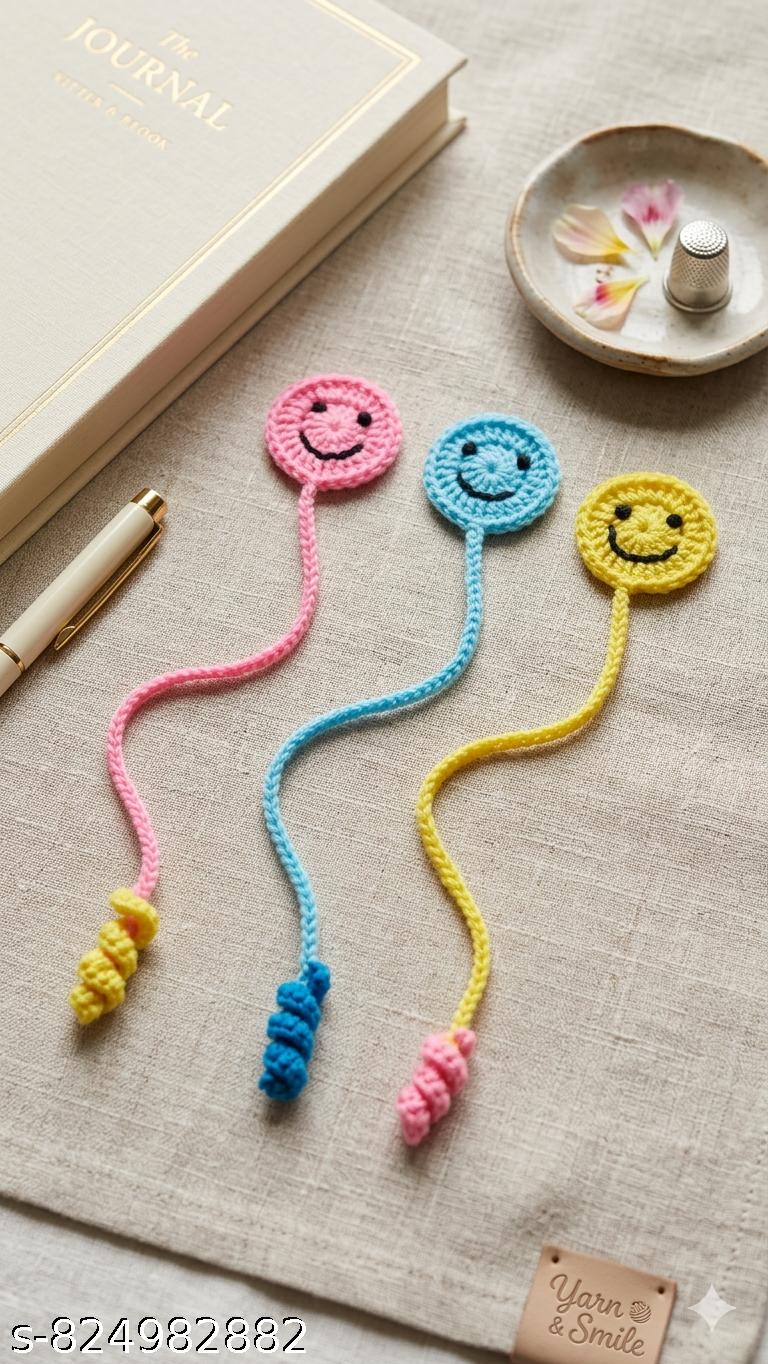 Smiley Face Bookmark | Cute Knitted Book Marker ( pack of 3)