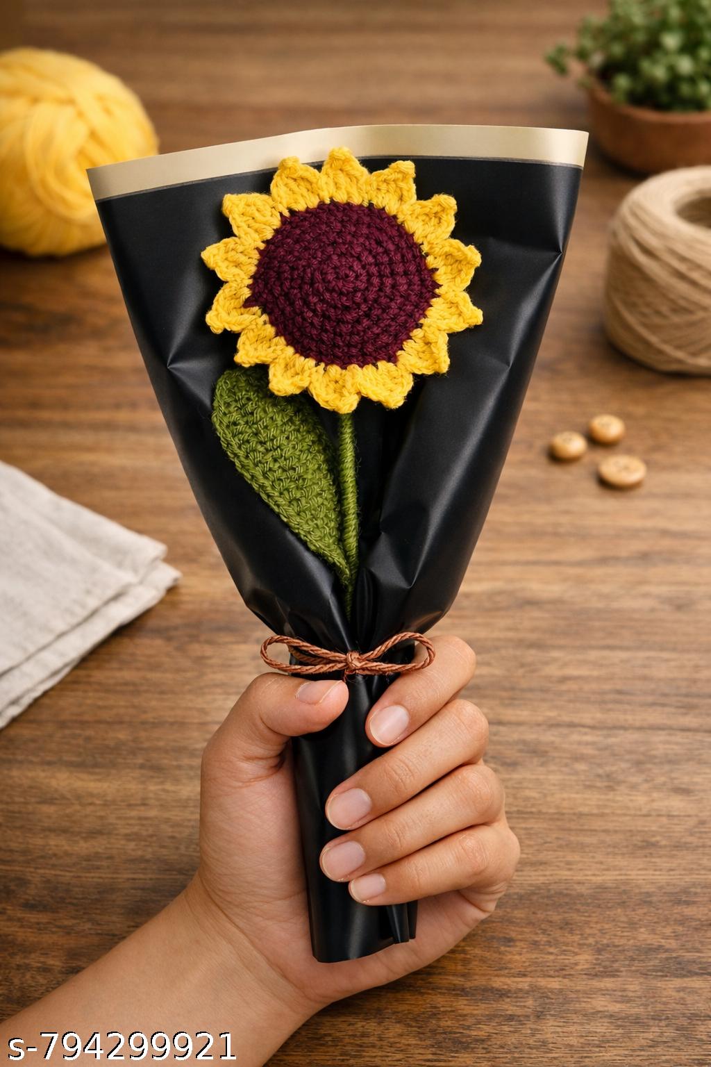 Handmade Crochet Sunflower Bouquet | Knitted Artificial Flower Gift | Cute Handmade Floral Decor
