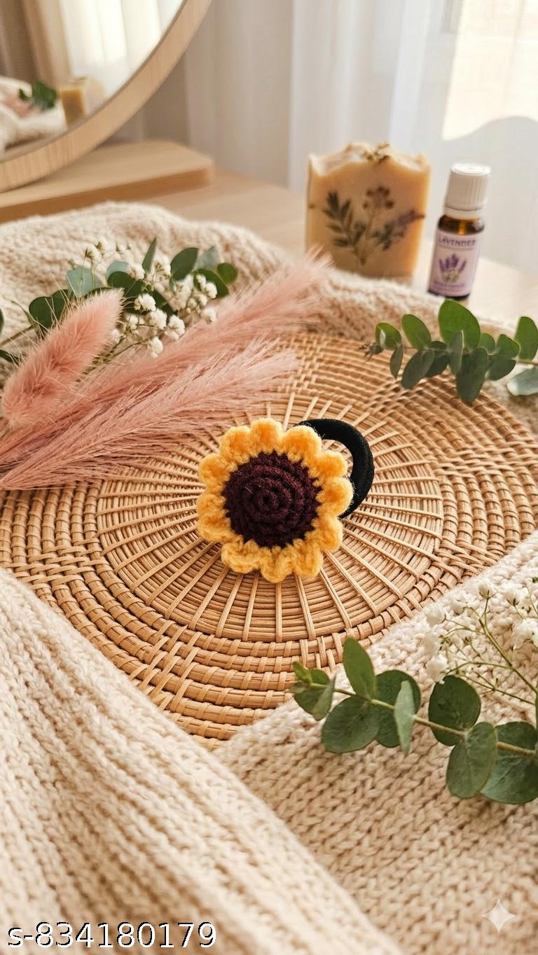 Handmade Crochet Sunflower Hair Scrunchie for Women & Girls | Floral Elastic Hair Tie Hair Band