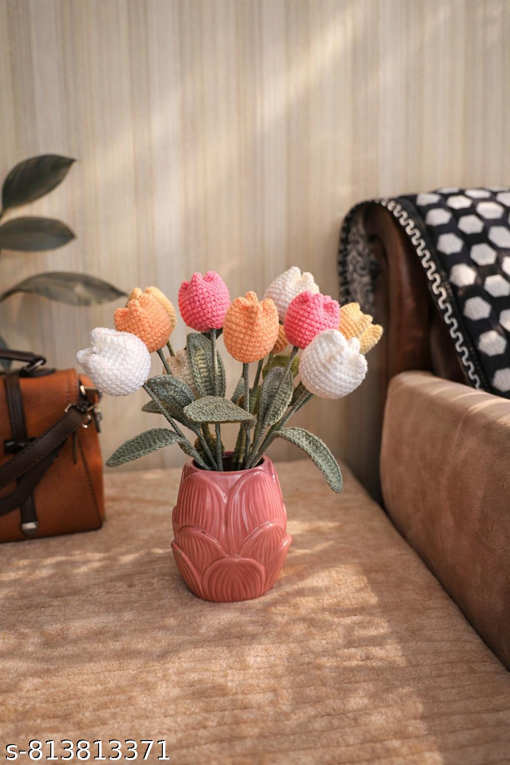 Multi-Color Crochet Tulip Flower  (pack of 4)