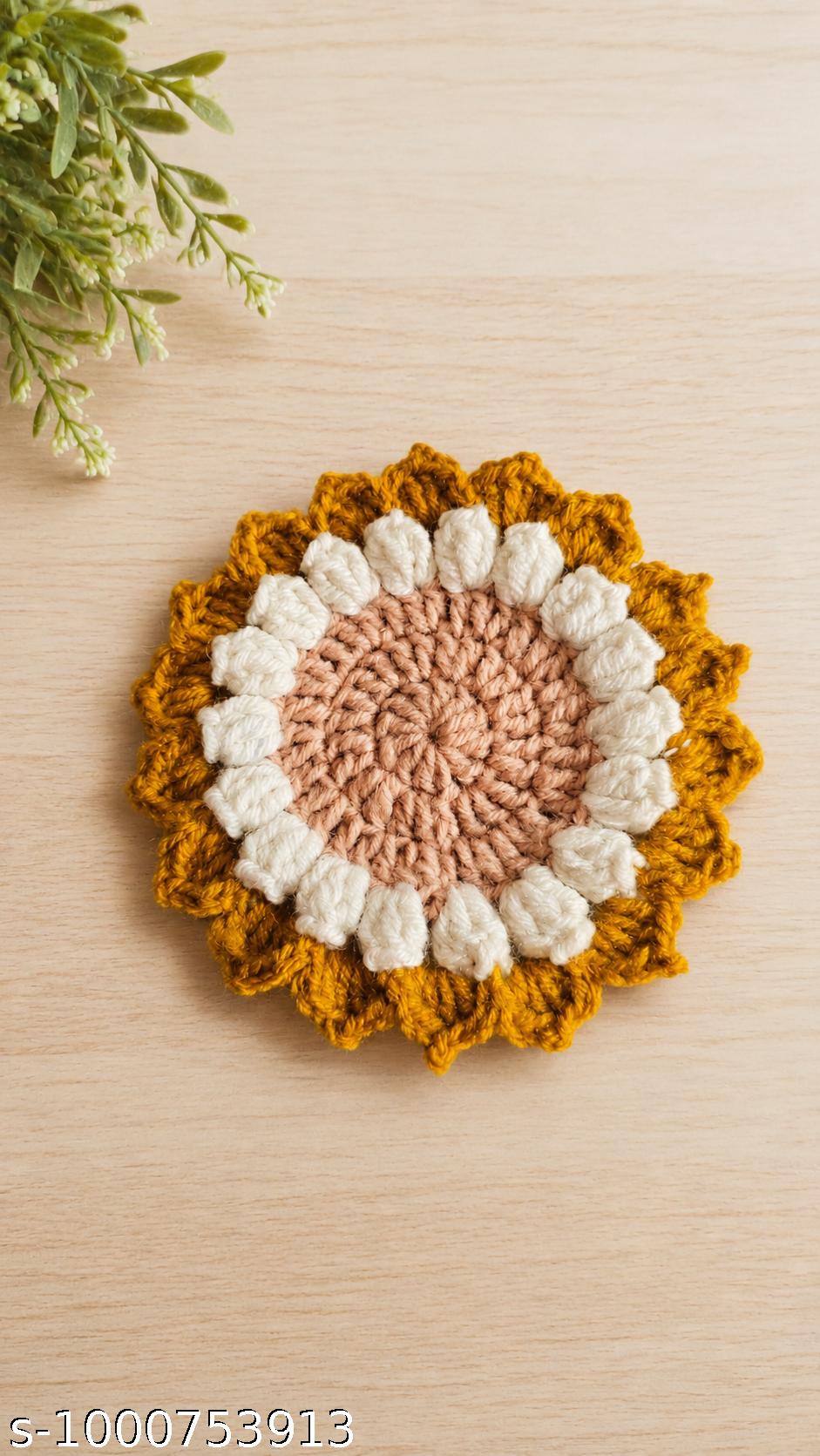 ( Pack of 2 ) Crochet Flower Idol Aasan / Tea Coaster (Round Floral Design)