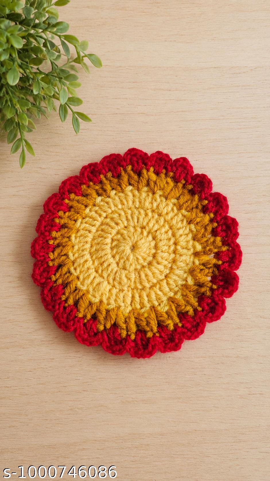 (Pack of 2) Handmade Crochet Idol Aasan / Tea Coaster (Round Floral Design)